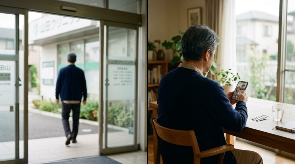 銀クリの対面治療からオンライン診療に切り替えるイメージ