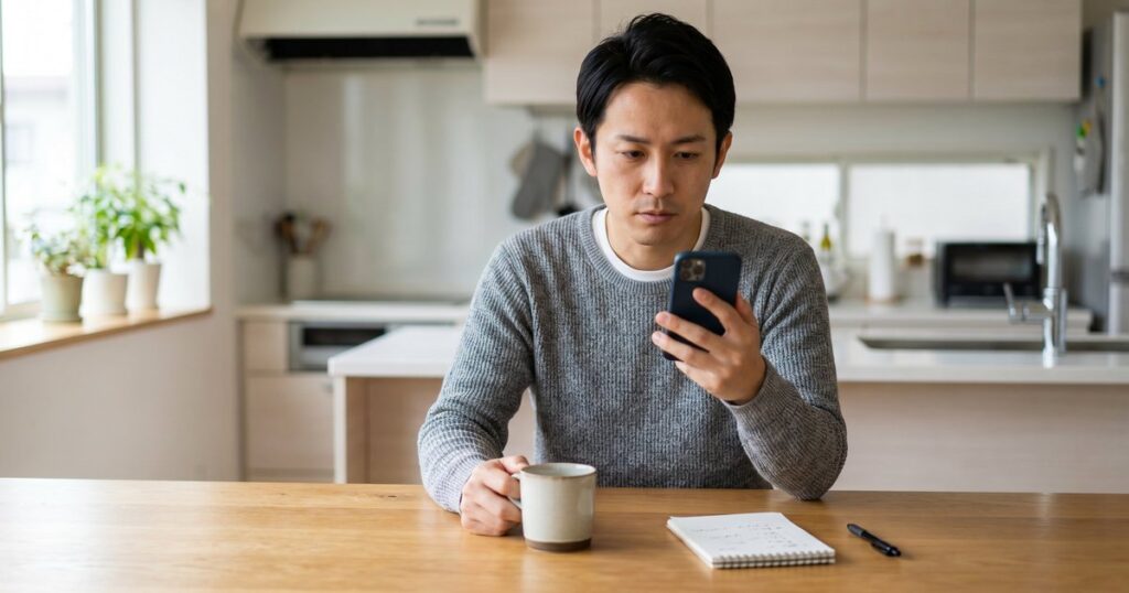自分の状況を整理しながらAGAクリニックを比較検討する30代日本人男性