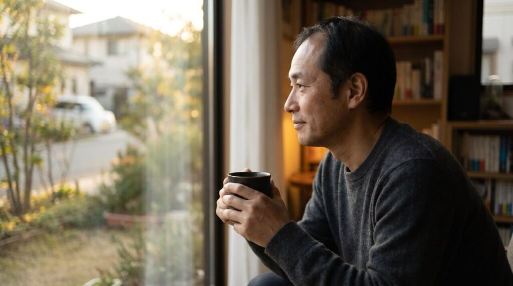 窓辺で治療継続の価値を考える男性